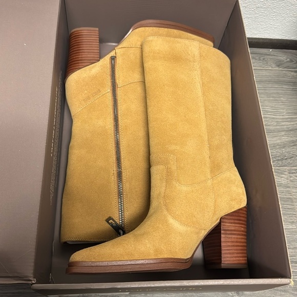 Franco Sarto Jaxon Mid Calf Boot In Warm Camel Brown Suede - Picture 2 of 9